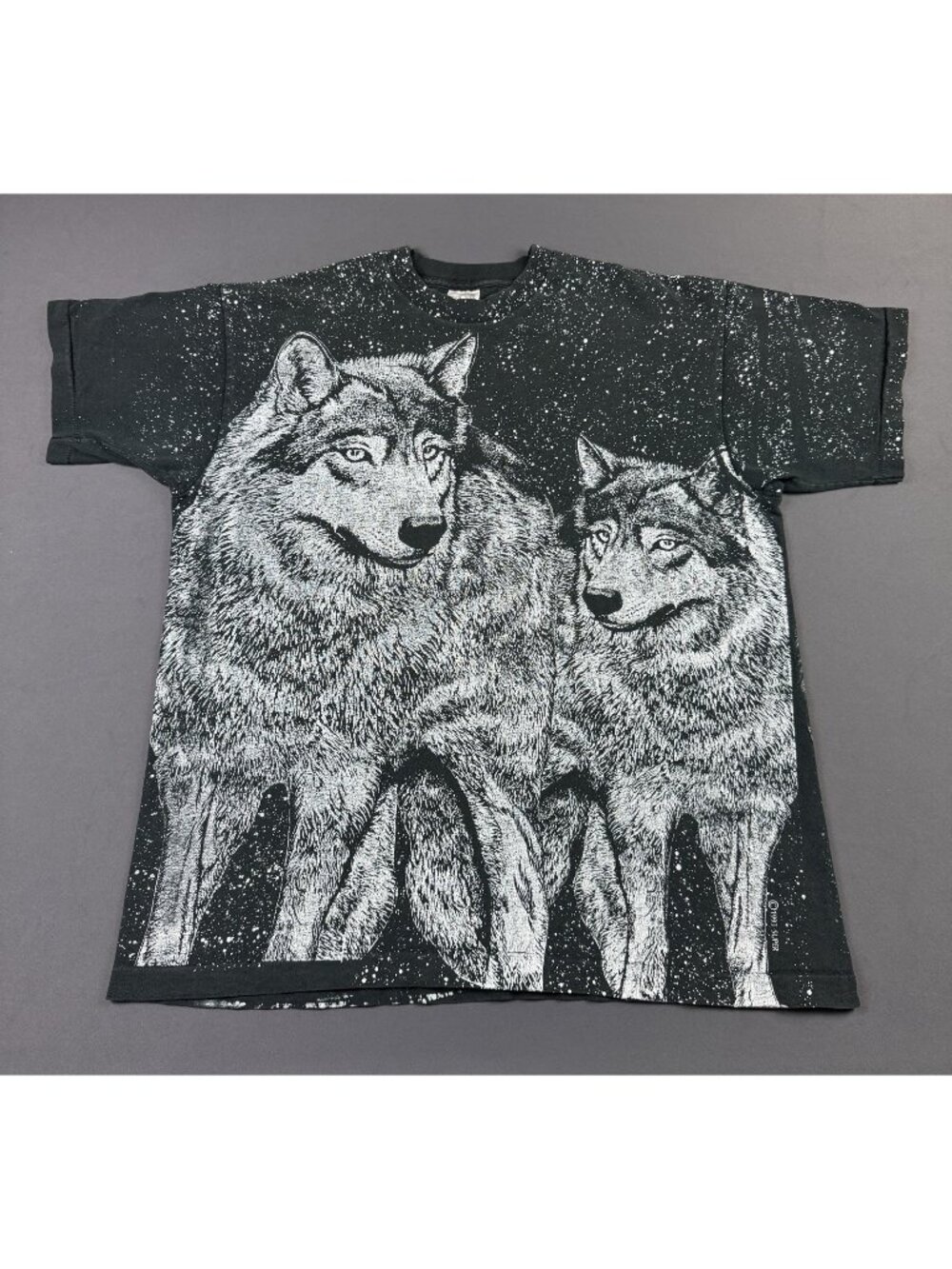 Rare Vintage 1993 Wolf AOP Sun Fade 90s Black Art Fruit Of The Loom XL Animal